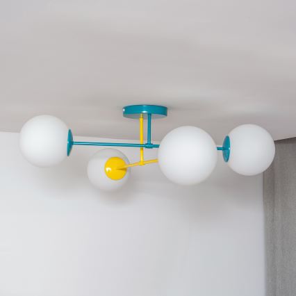 Flush-mounted chandelier MOON 4xE27/15W/230V turquoise/yellow