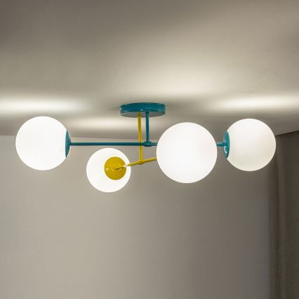 Flush-mounted chandelier MOON 4xE27/15W/230V turquoise/yellow