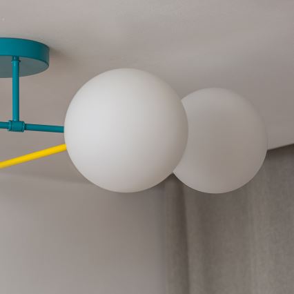 Flush-mounted chandelier MOON 4xE27/15W/230V turquoise/yellow
