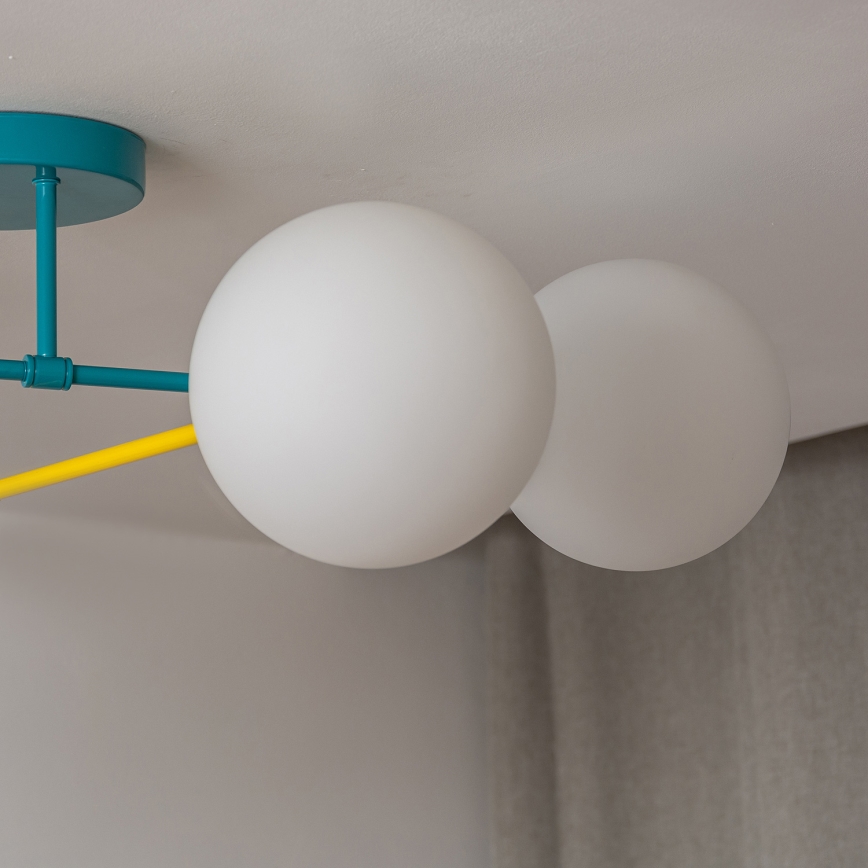 Flush-mounted chandelier MOON 4xE27/15W/230V turquoise/yellow