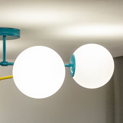 Flush-mounted chandelier MOON 4xE27/15W/230V turquoise/yellow