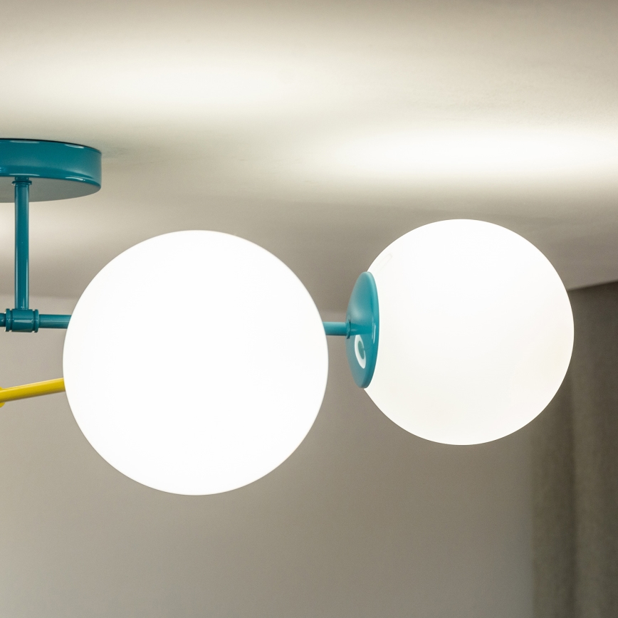 Flush-mounted chandelier MOON 4xE27/15W/230V turquoise/yellow