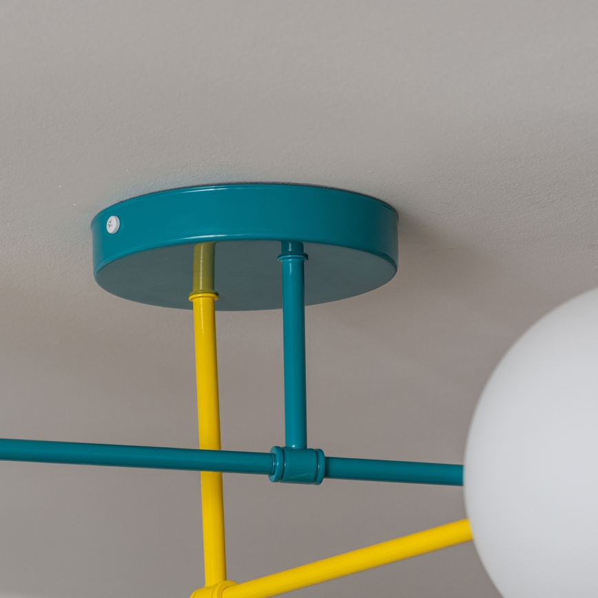 Flush-mounted chandelier MOON 4xE27/15W/230V turquoise/yellow