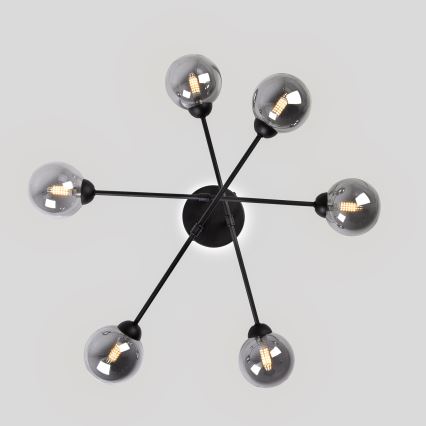 Flush mounted chandelier OBSIDIAN 6xG9/10W/230V black/smoky grey