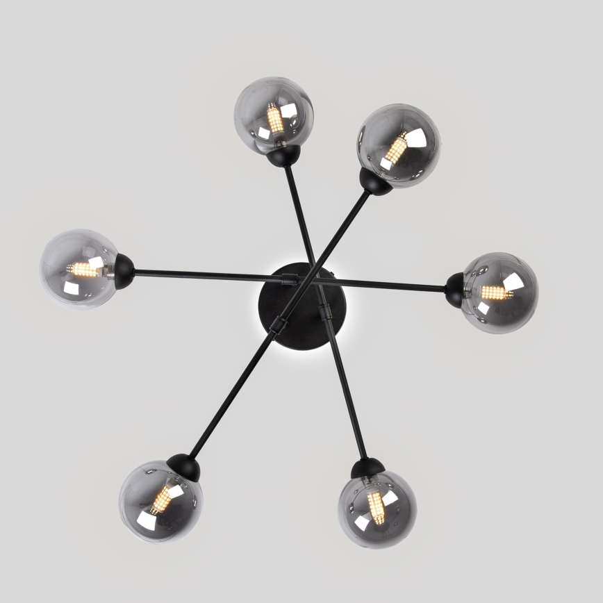 Flush mounted chandelier OBSIDIAN 6xG9/10W/230V black/smoky grey