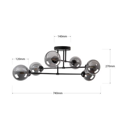Flush mounted chandelier OBSIDIAN 6xG9/10W/230V black/smoky grey