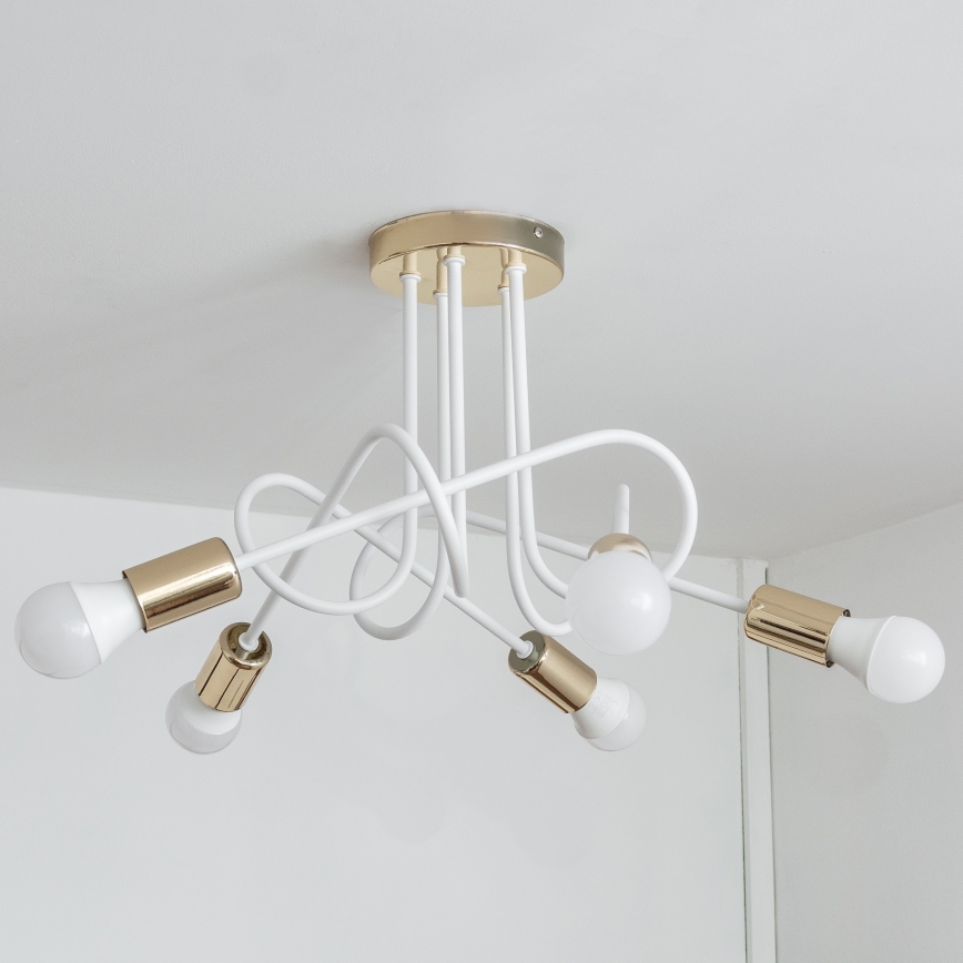 Flush-mounted chandelier OXFORD 5xE27/15W/230V gold/white