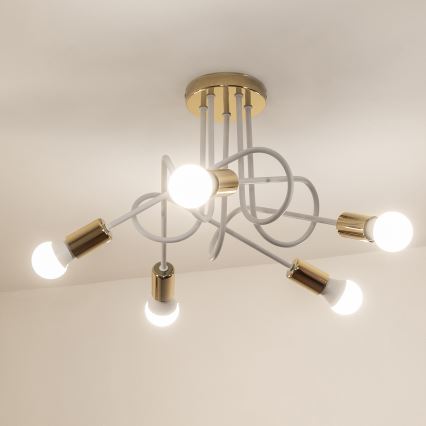 Flush-mounted chandelier OXFORD 5xE27/15W/230V gold/white