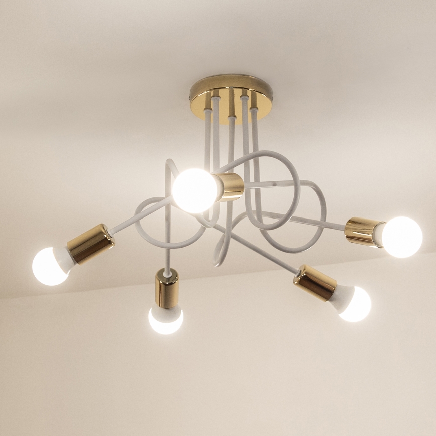 Flush-mounted chandelier OXFORD 5xE27/15W/230V gold/white