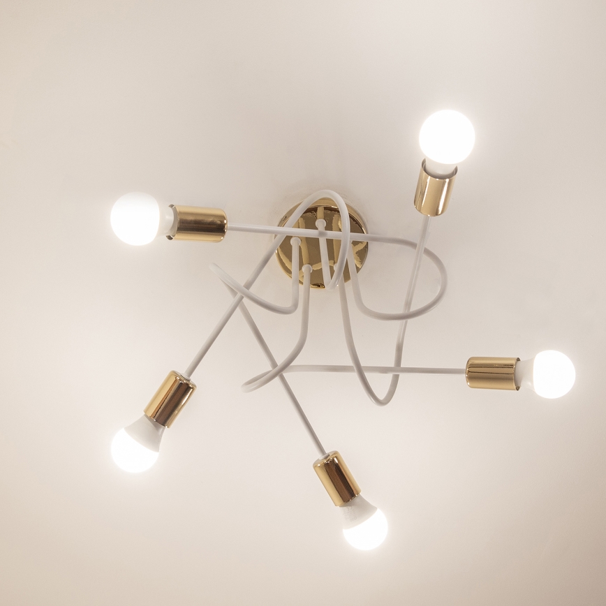 Flush-mounted chandelier OXFORD 5xE27/15W/230V gold/white