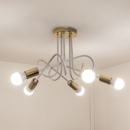 Flush-mounted chandelier OXFORD 5xE27/15W/230V gold/white