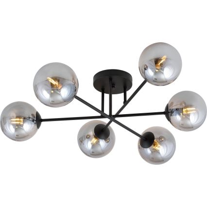 Flush-mounted chandelier ROMA 6xE14/10W/230V black/smoked