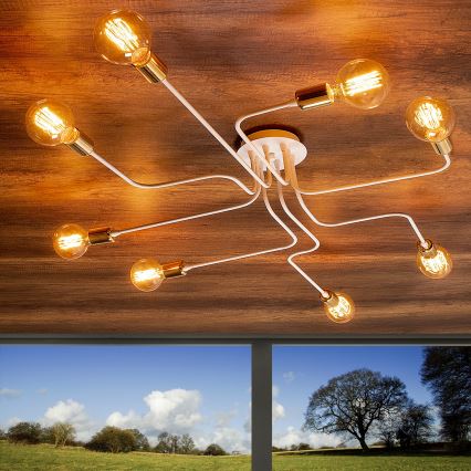 Flush-mounted chandelier TRUVA 8xE27/40W/230V white/gold