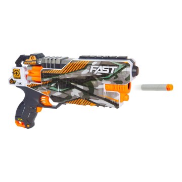 FOAM X kids' foam dart blaster — requires 6×AA batteries, includes 24 foam darts