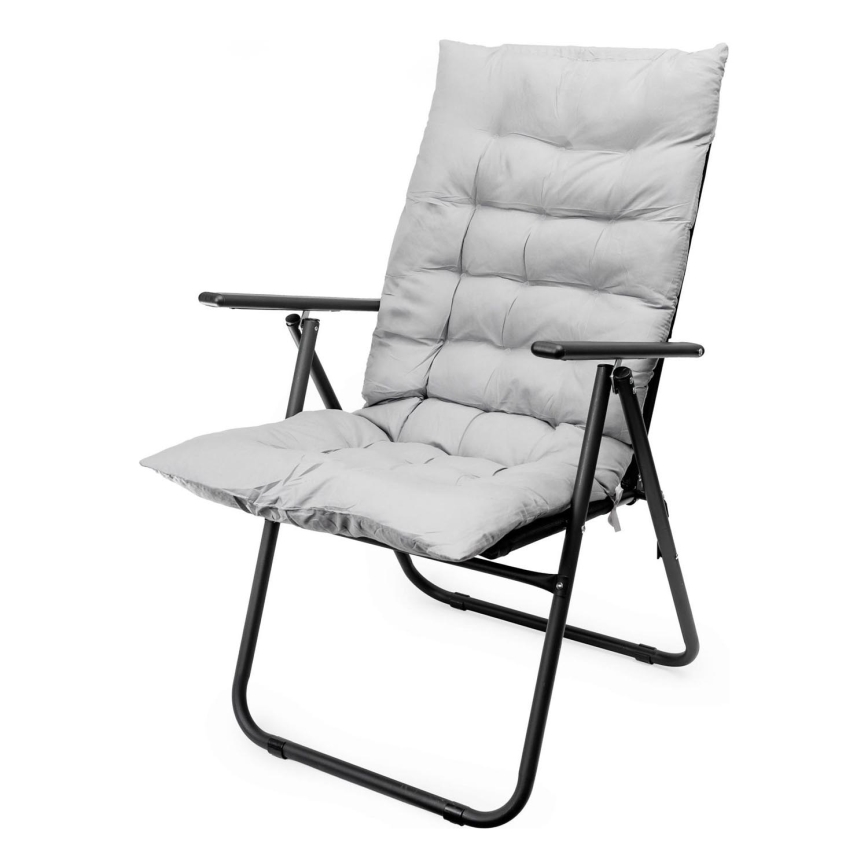 Foldable camping chair with mattress black/grey