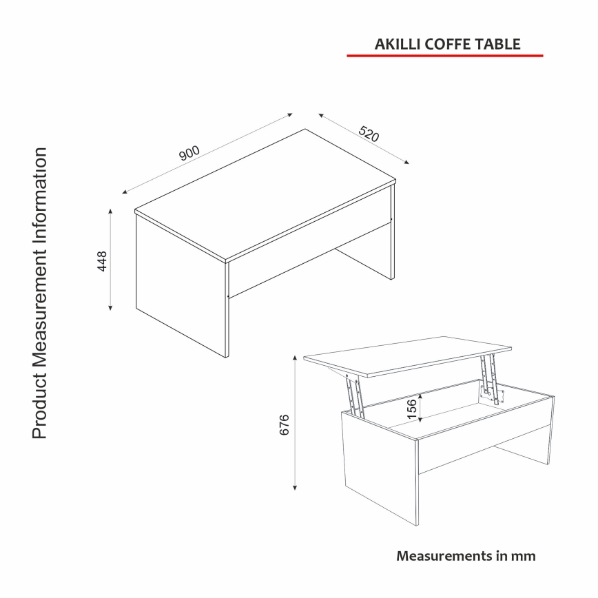 Foldable coffee table AKILLI 44,8x90 cm white