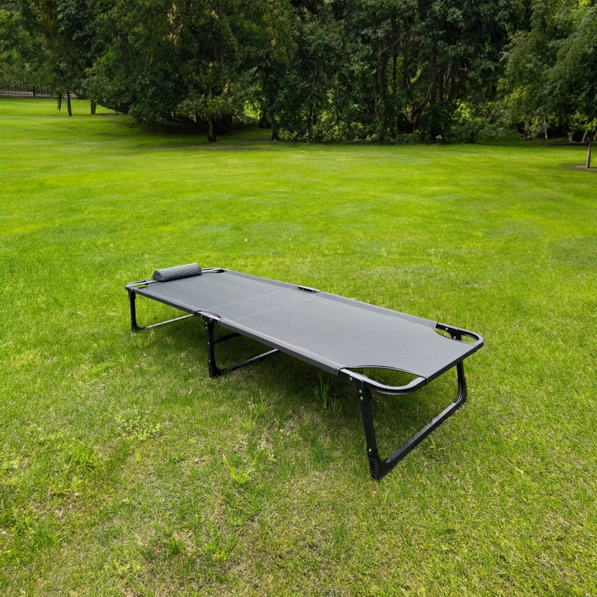 Folding camping lounger with mattress grey