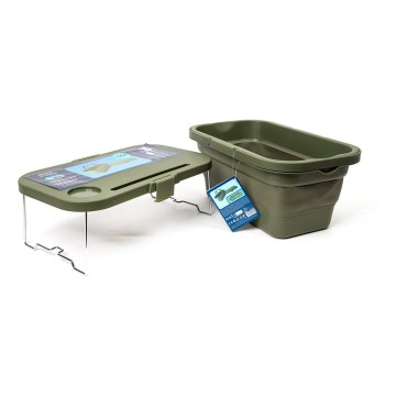 Folding camping picnic basket with a lid 2in1 green
