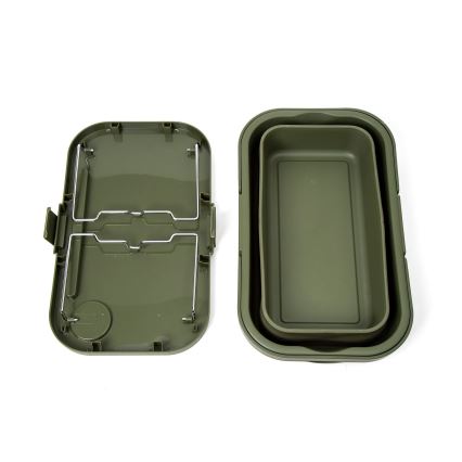 Folding camping picnic basket with a lid 2in1 green