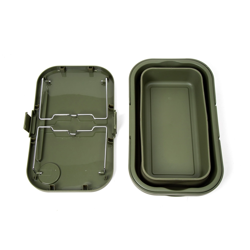 Folding camping picnic basket with a lid 2in1 green