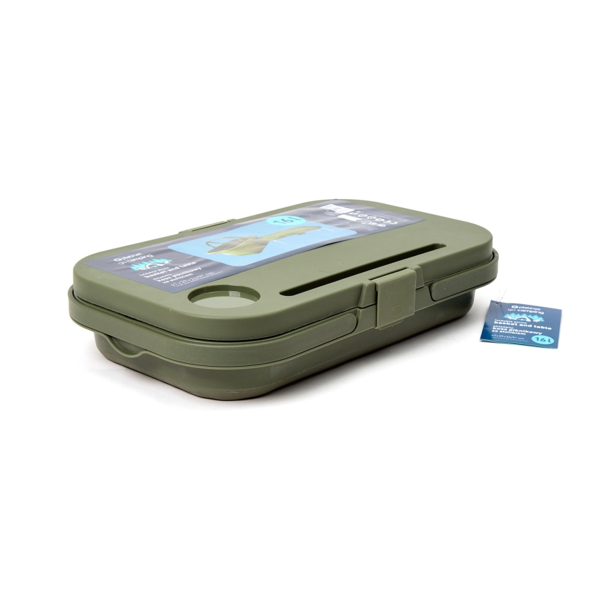 Folding camping picnic basket with a lid 2in1 green