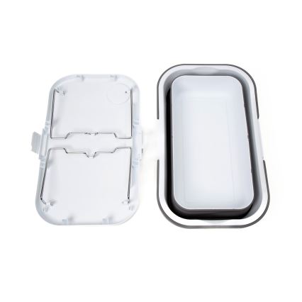 Folding camping picnic basket with a lid 2in1 white/grey