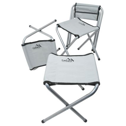 Folding camping table + 4x chair white/matte chrome