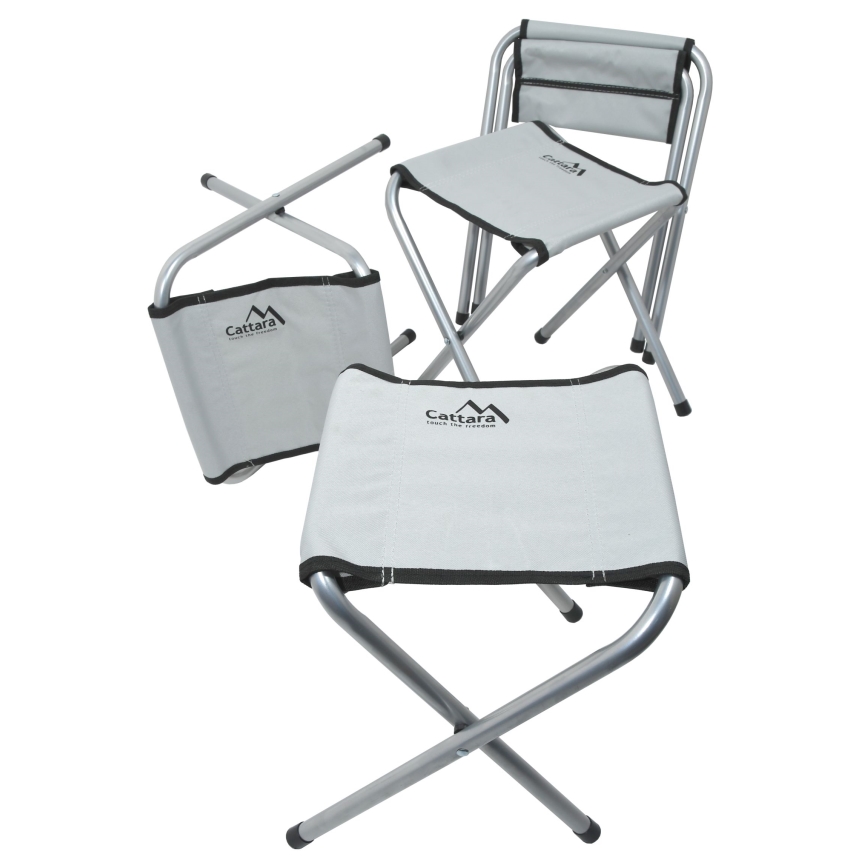 Folding camping table + 4x chair white/matte chrome