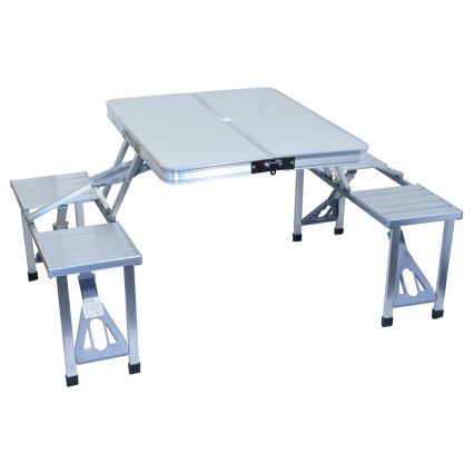Folding camping table with chairs white/matte chrome