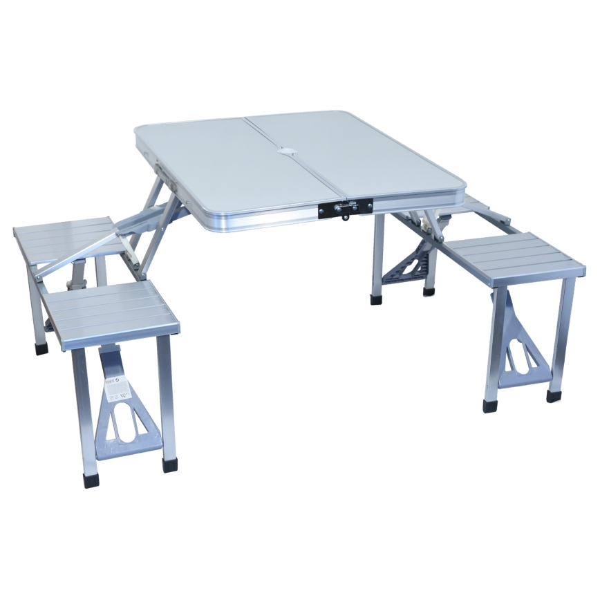 Folding camping table with chairs white/matte chrome
