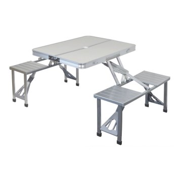 Folding camping table with chairs white/matte chrome