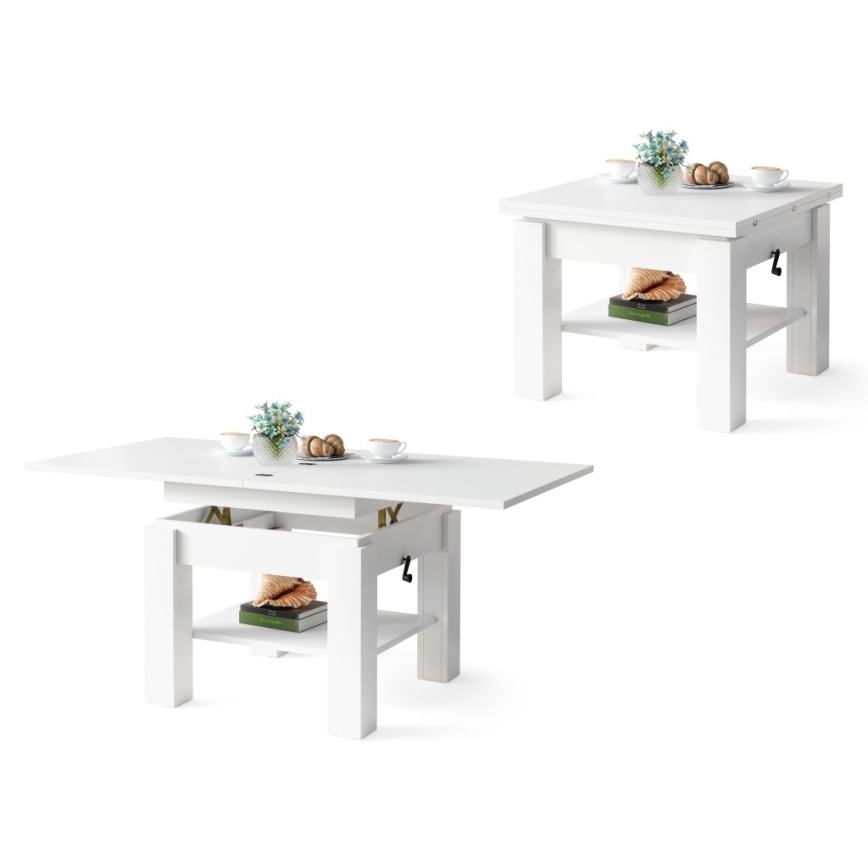 Folding coffee/dining table with lifting top CALEB white