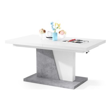Folding coffee/dining table with lifting top NINO white/grey concrete