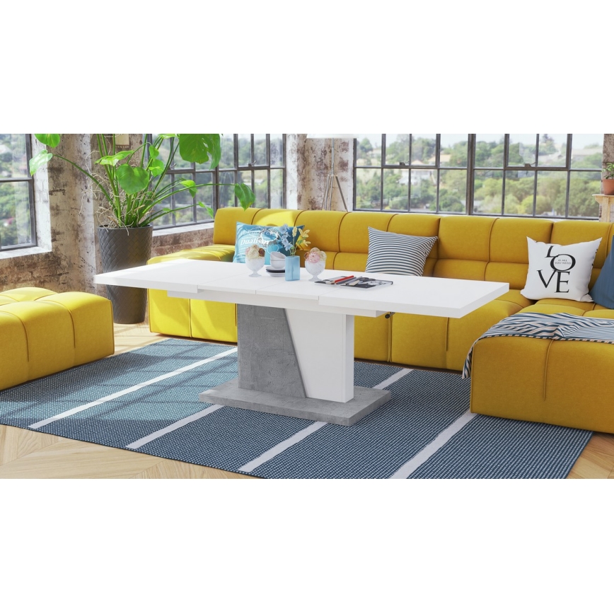 Folding coffee/dining table with lifting top NINO white/grey concrete