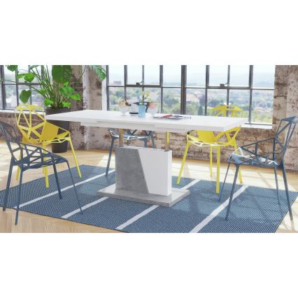 Folding coffee/dining table with lifting top NINO white/grey concrete