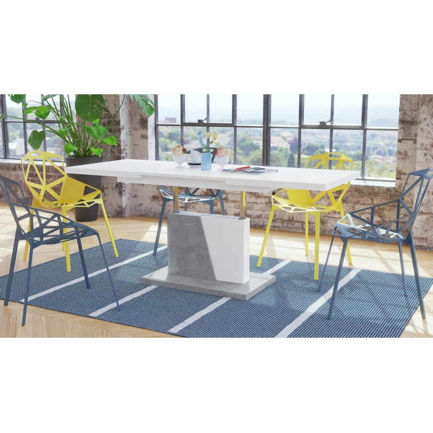 Folding coffee/dining table with lifting top NINO white/grey concrete