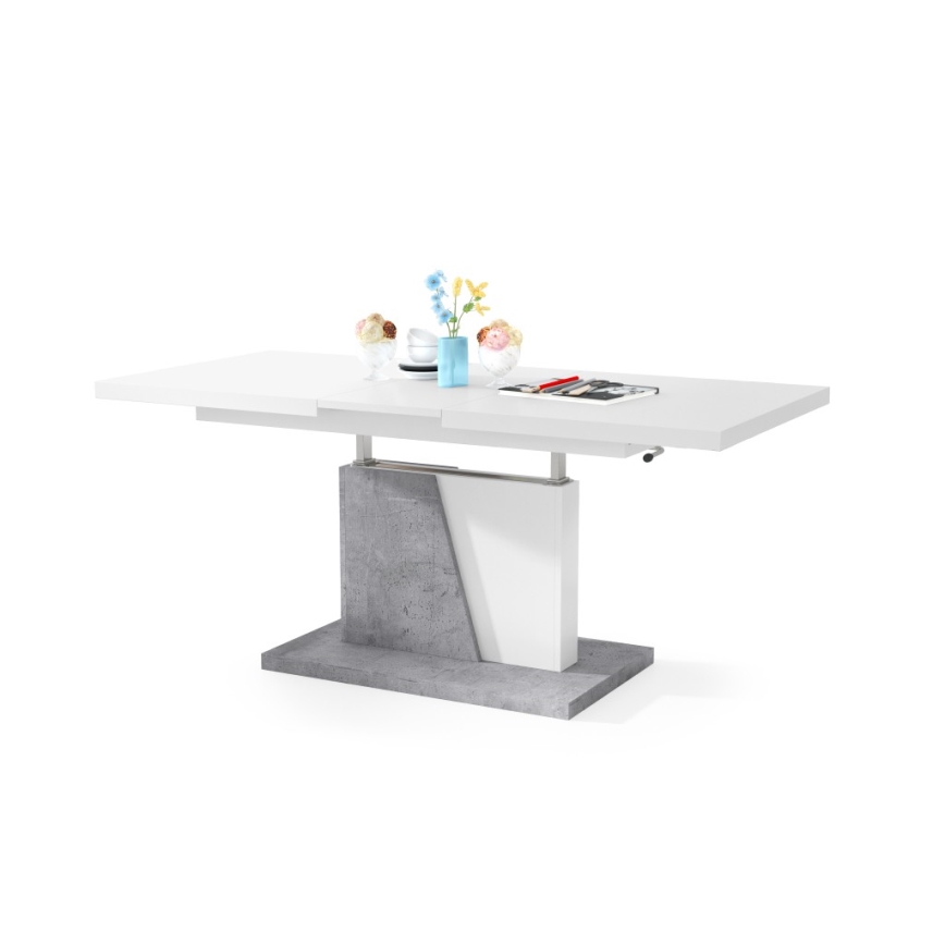 Folding coffee/dining table with lifting top NINO white/grey concrete