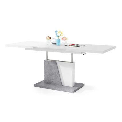 Folding coffee/dining table with lifting top NINO white/grey concrete