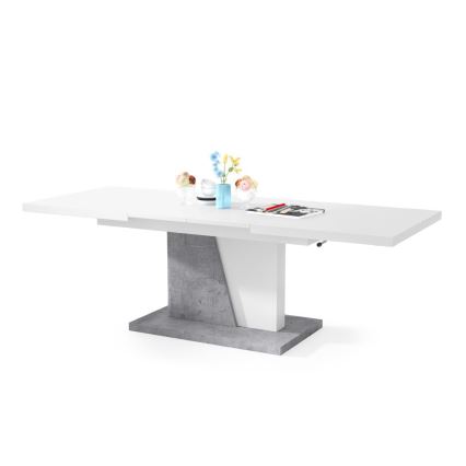 Folding coffee/dining table with lifting top NINO white/grey concrete