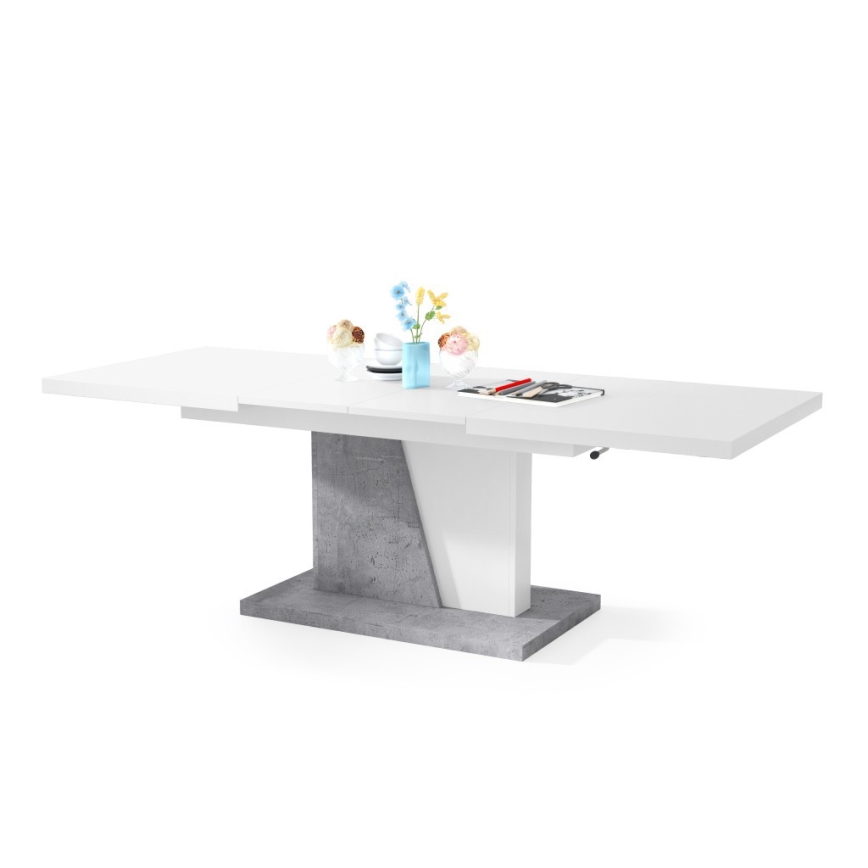 Folding coffee/dining table with lifting top NINO white/grey concrete