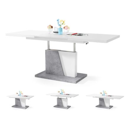 Folding coffee/dining table with lifting top NINO white/grey concrete
