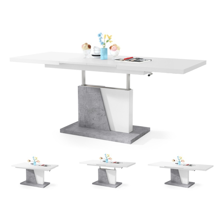 Folding coffee/dining table with lifting top NINO white/grey concrete