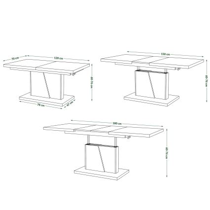 Folding coffee/dining table with lifting top NINO white/grey concrete