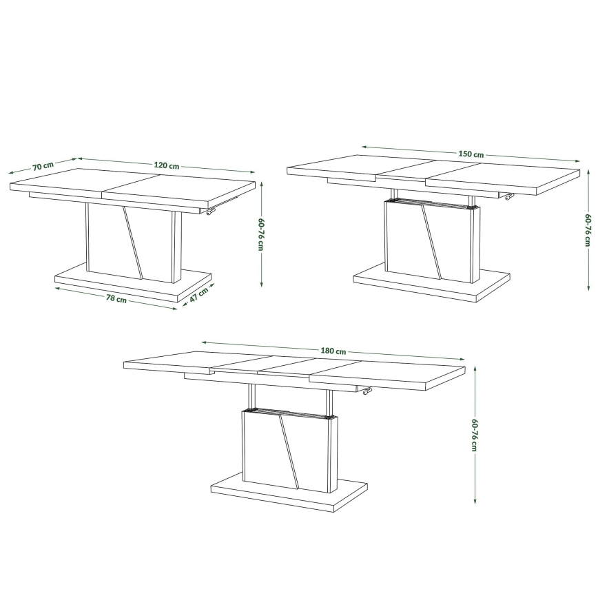 Folding coffee/dining table with lifting top NINO white/grey concrete