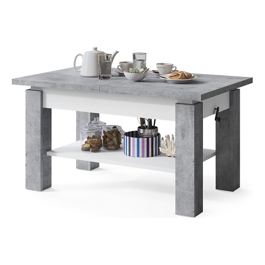 Folding coffee table with a shelf ADONIS grey/white