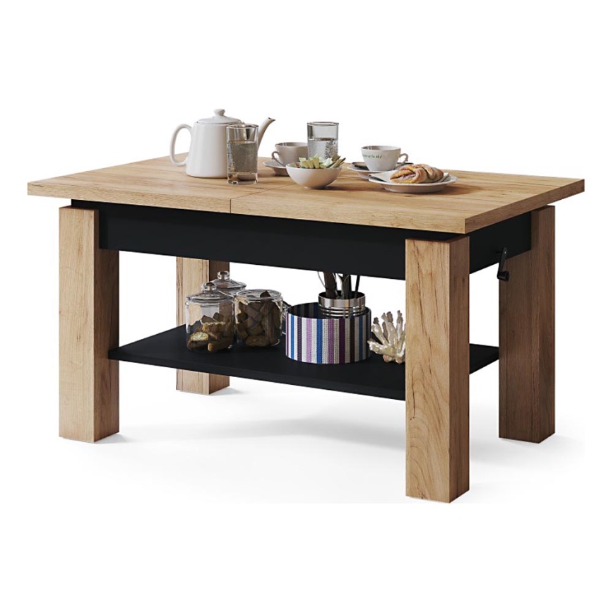 Folding coffee table with a shelf ADONIS oak/black