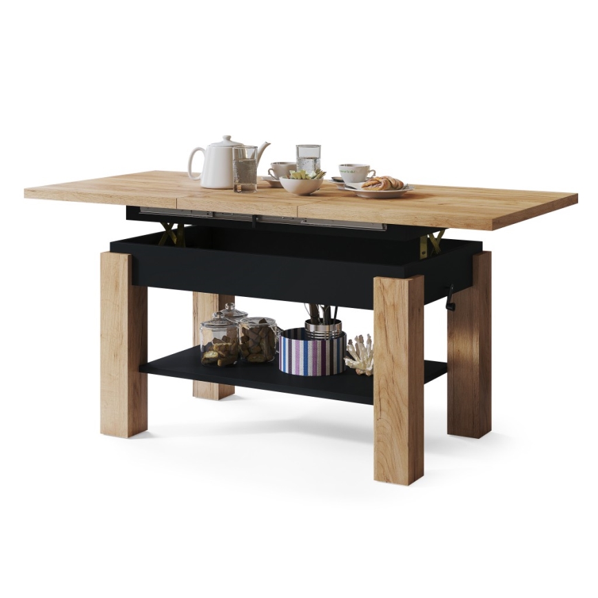 Folding coffee table with a shelf ADONIS oak/black