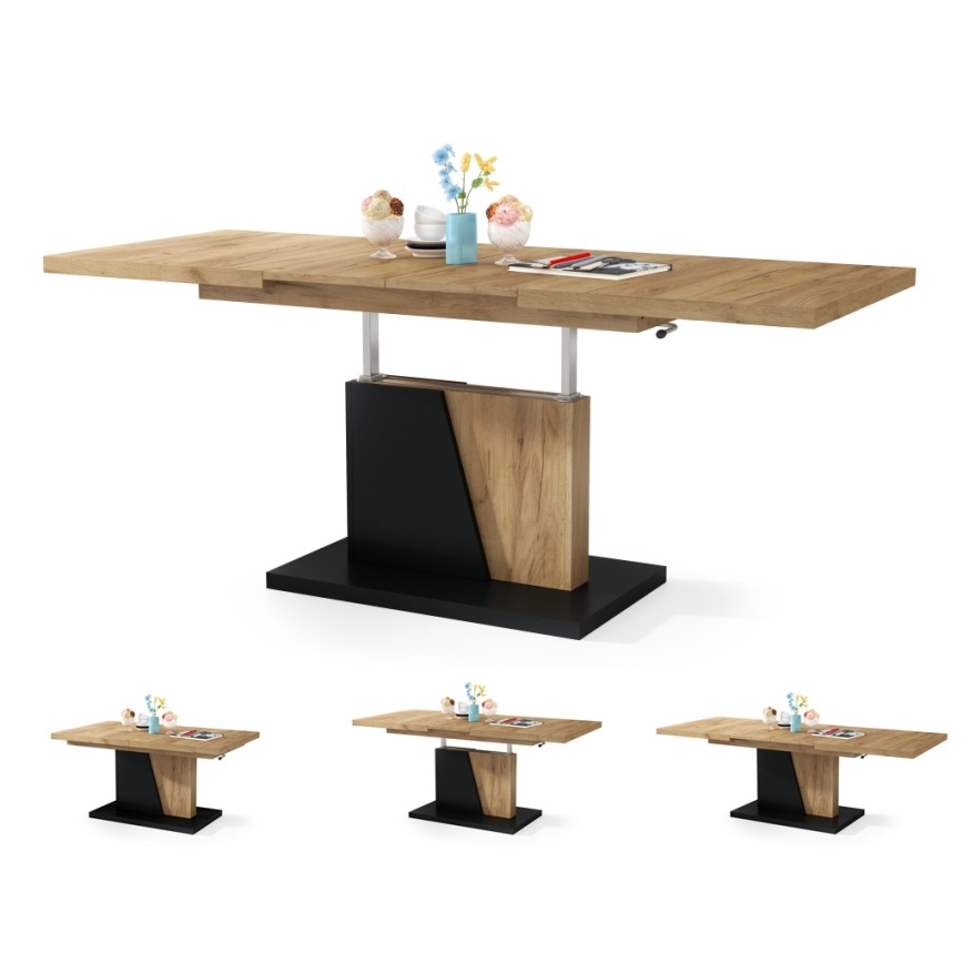 Folding coffee table with lifting top NINO oak/black