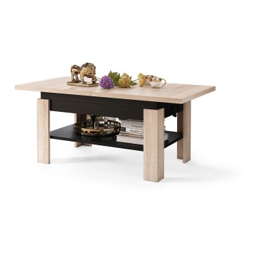 Folding coffee table with lifting top ROY oak/black