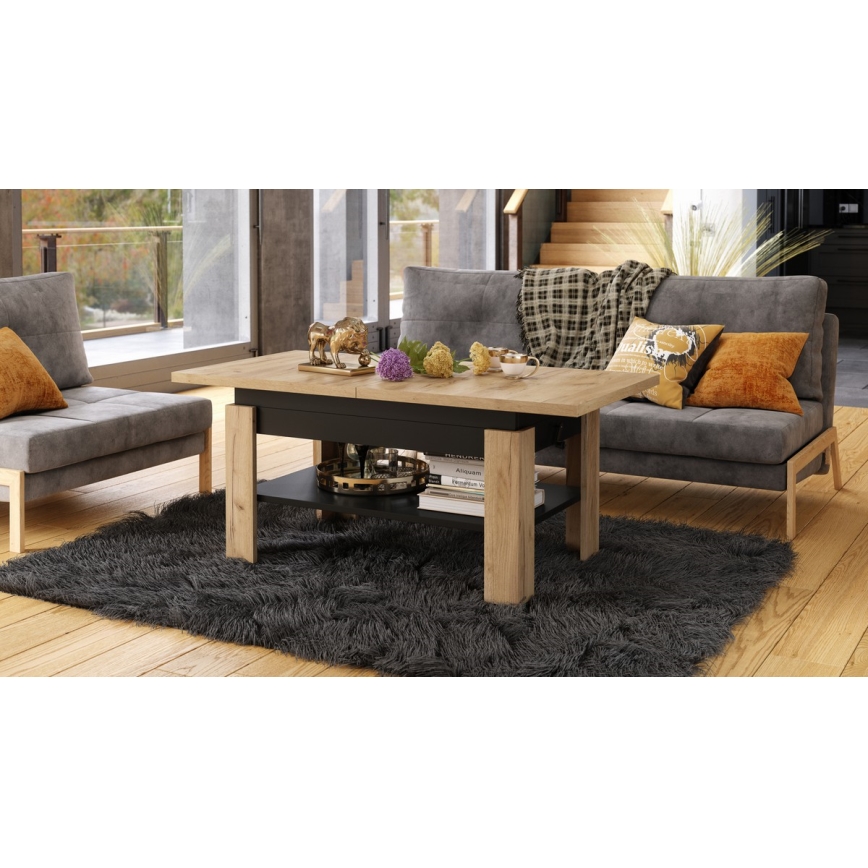 Folding coffee table with lifting top ROY oak sonoma/black